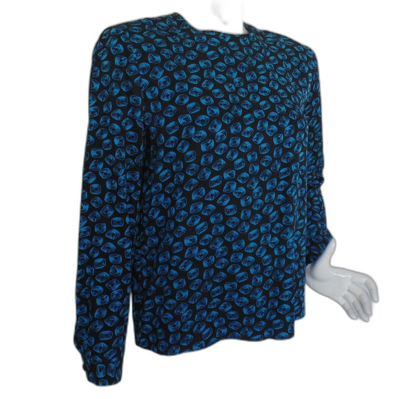 Vintage ALBERT NIPON Silk Blouse/Tunic, 8, Black/Blue, Geometric swirl - Picture 2 of 13